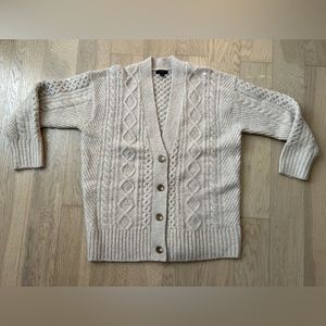 Like-New J.Crew Oatmeal Cable Knit Stretch Wool Cardigan Size L